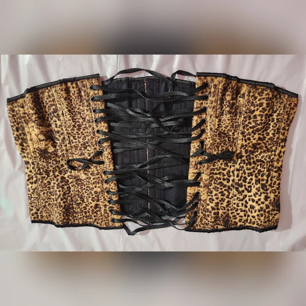 Timeless Trends Steel Boned Velvet Leopard 34 Inch Corset Slim Silouette - Picture 7 of 10
